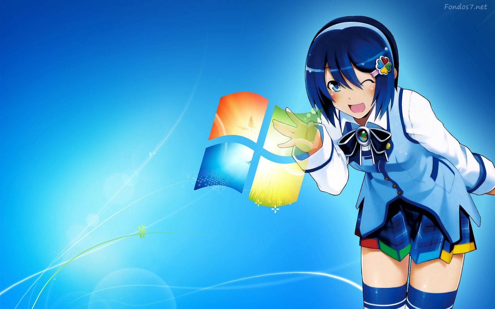Cute anime wallpaper of a girl with blue short hair and uniform.