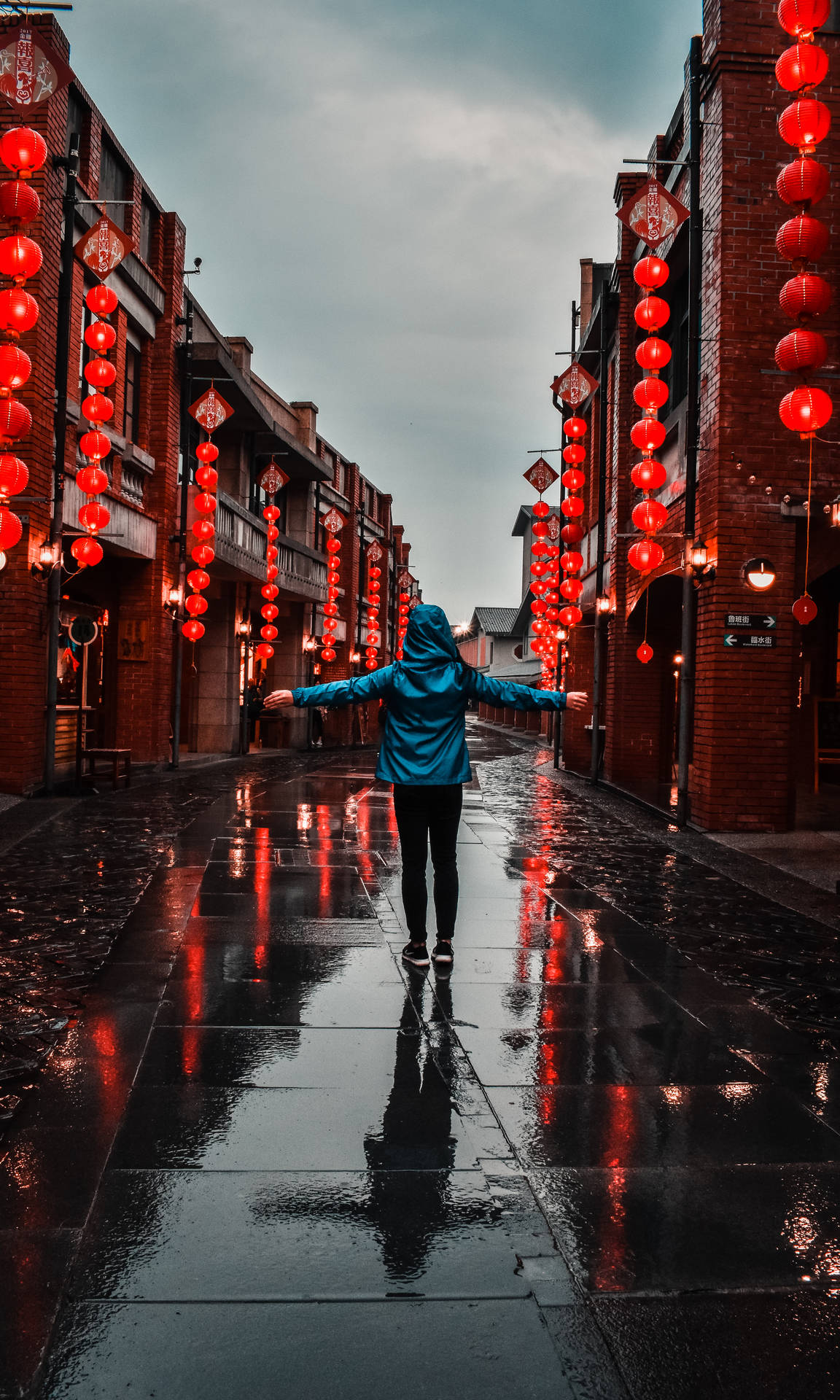 Girl In Chinese Street Background