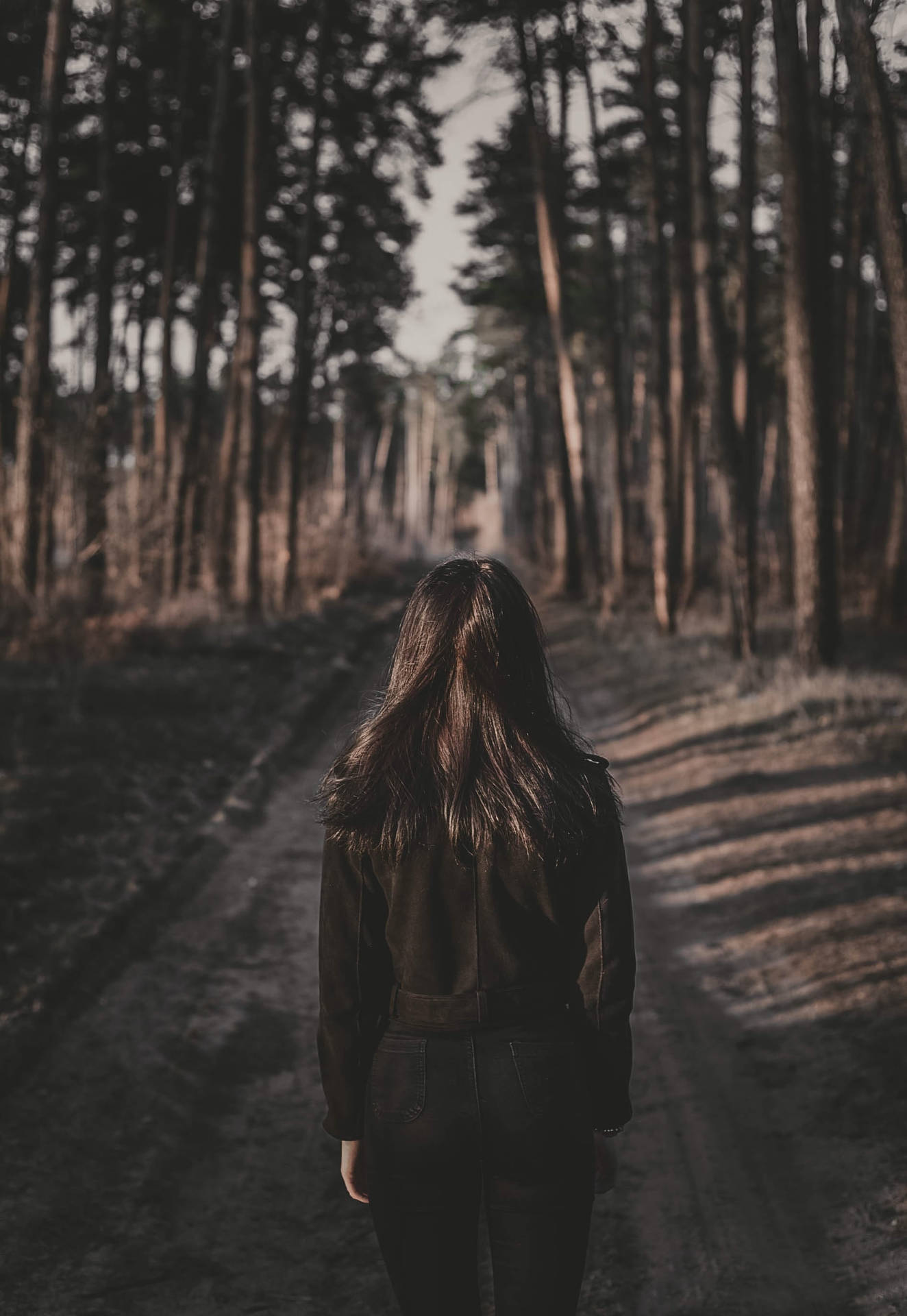 Girl In Forest Path Alone Background