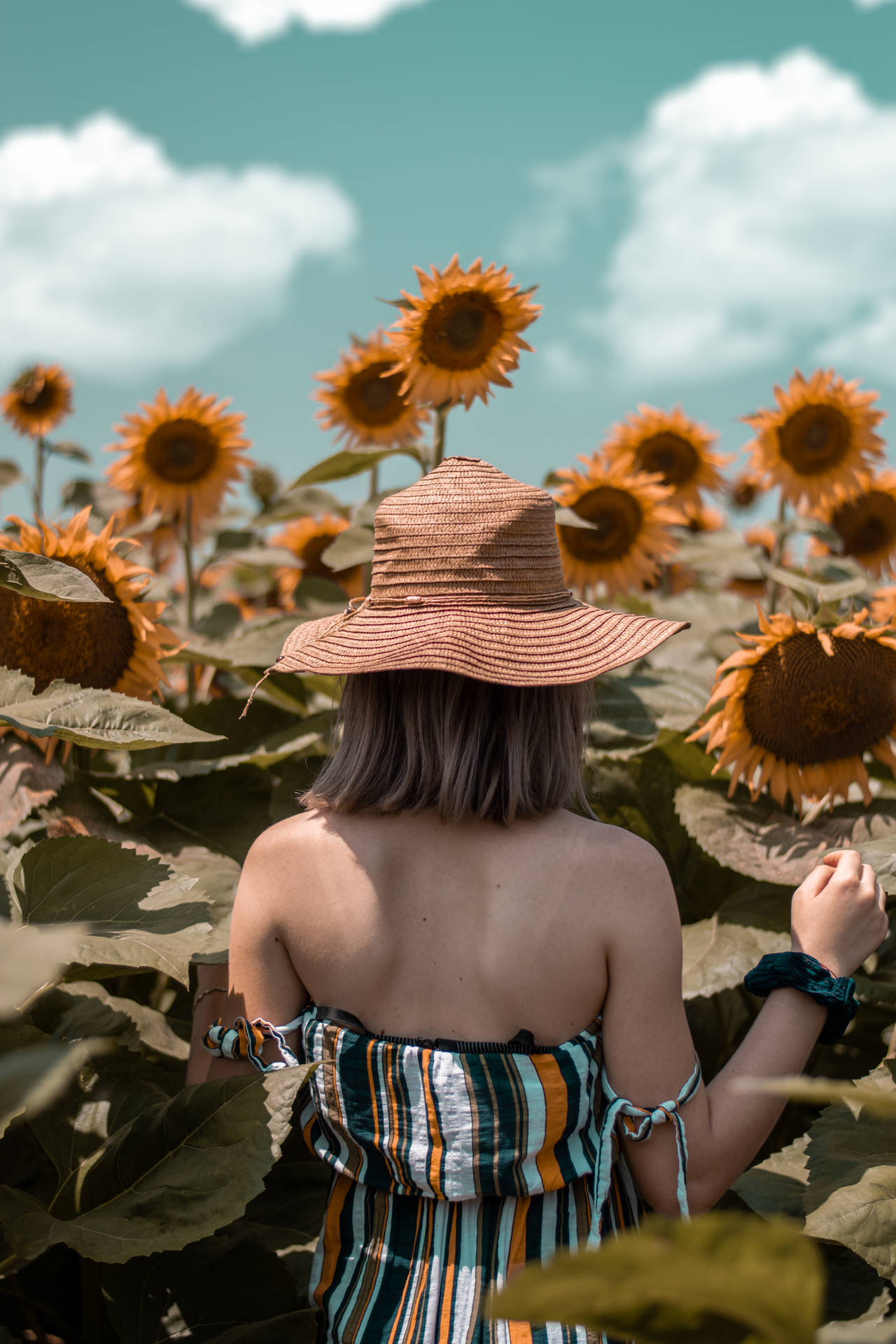Girl In Sunflower Aesthetic Garden Wallpaper