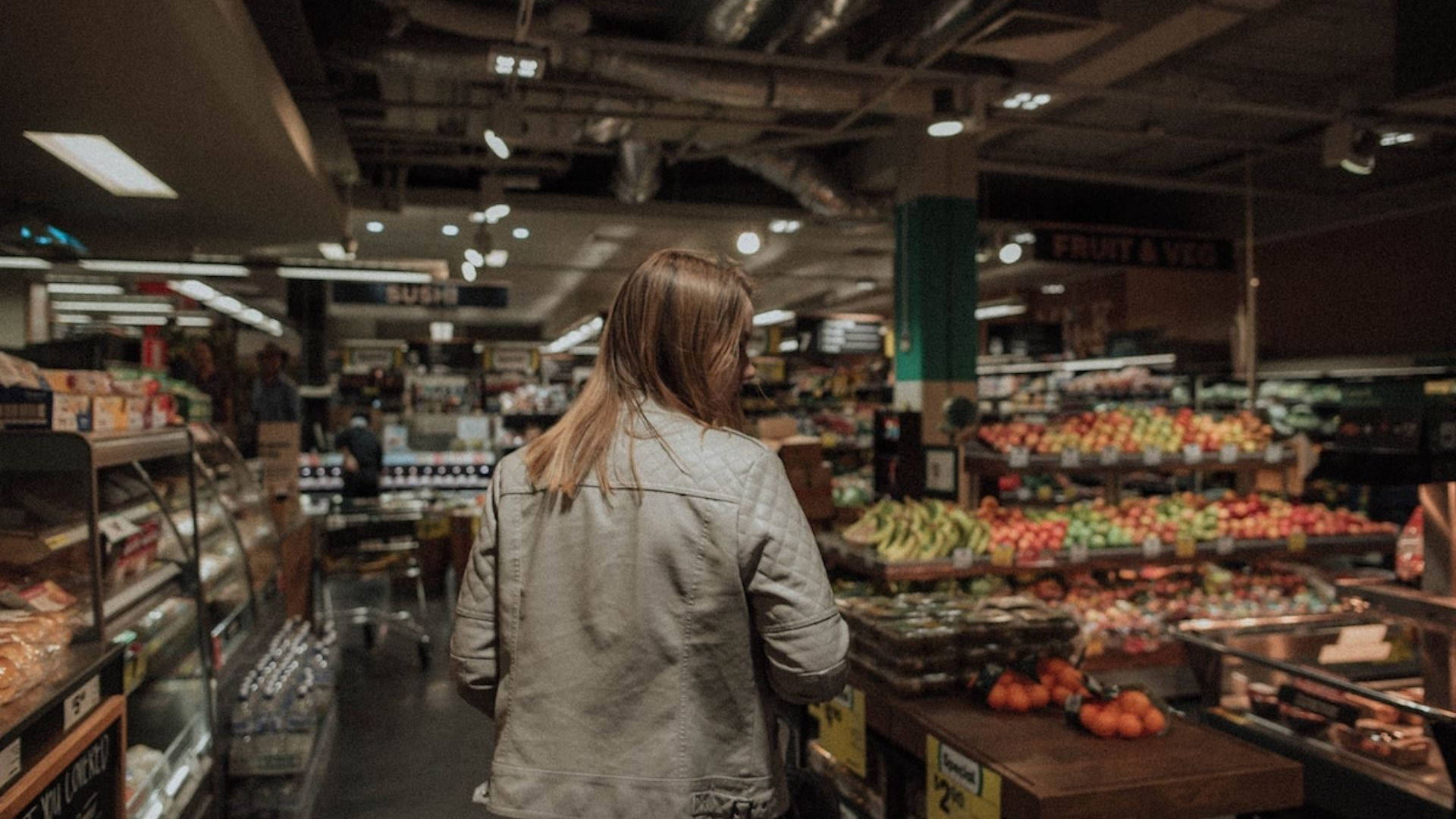 Girl In The Grocery Store Wallpaper