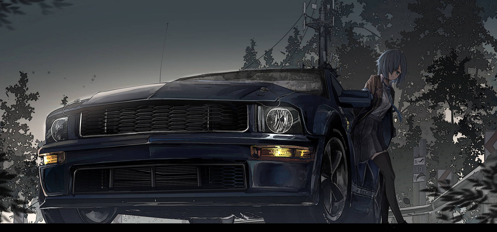 Girl Leaning On A Mustang Car Anime Wallpaper