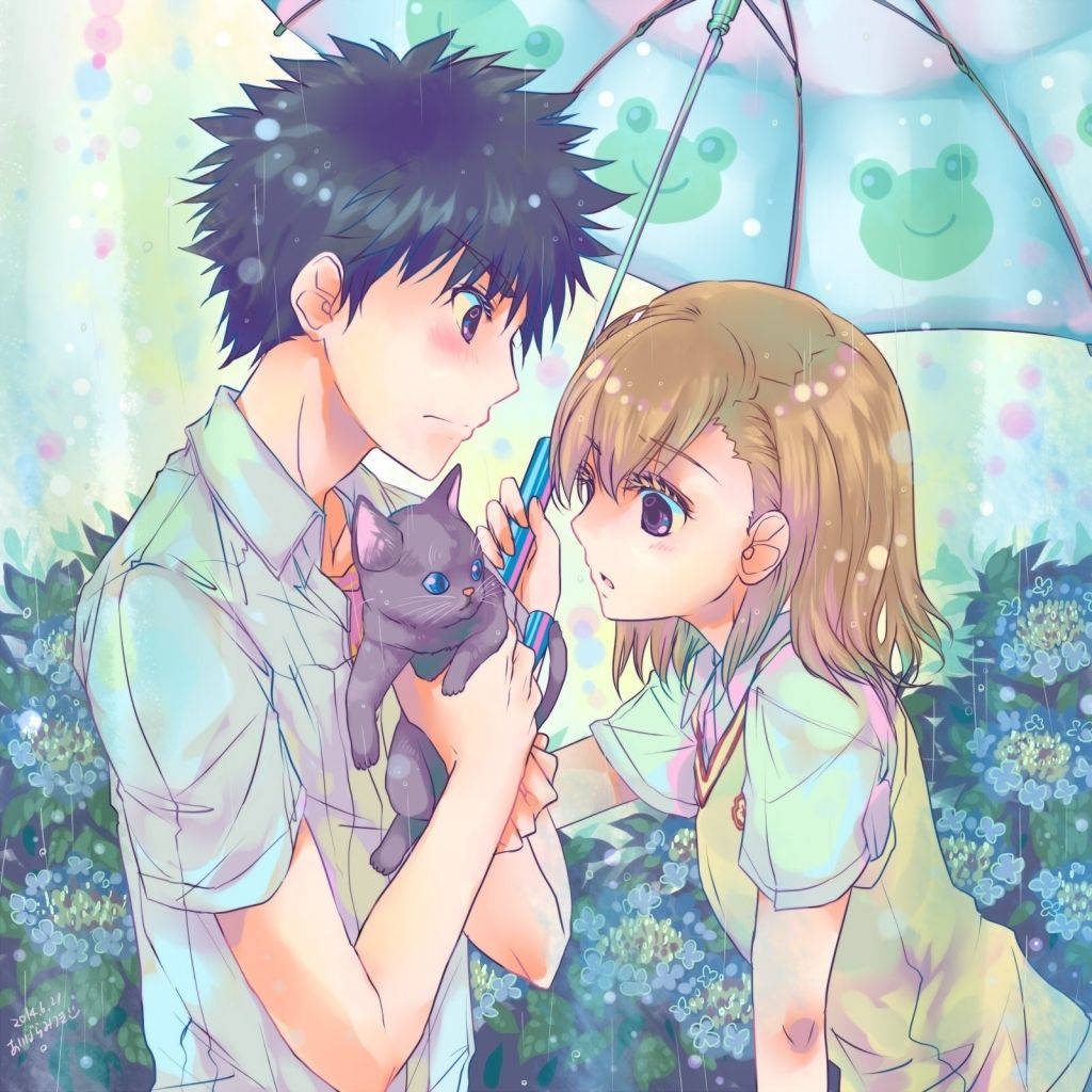 Girl Looking At Boy's Cat Love Anime Wallpaper