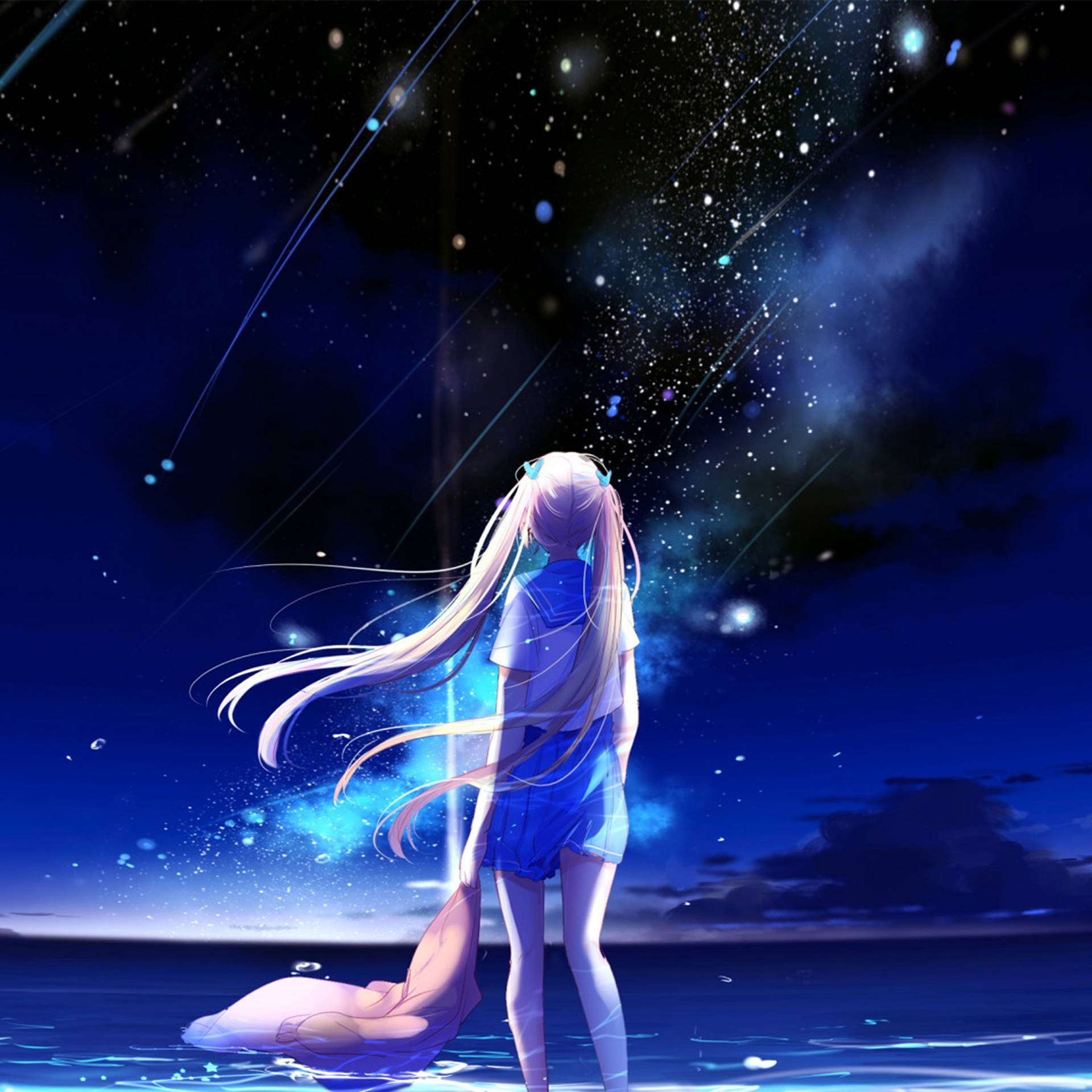 Girl Looking At Stars Anime Art Wallpaper
