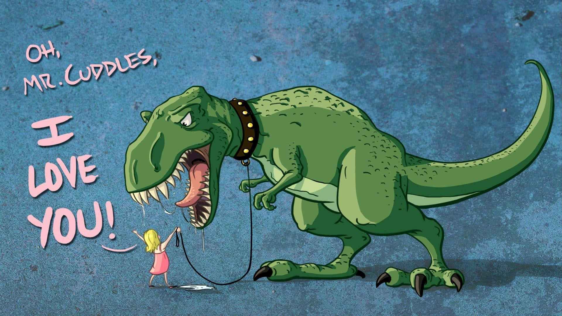 Girl Loves T Rex Cartoon Wallpaper
