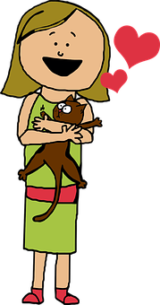 Girl Loving Her Cat Cartoon PNG