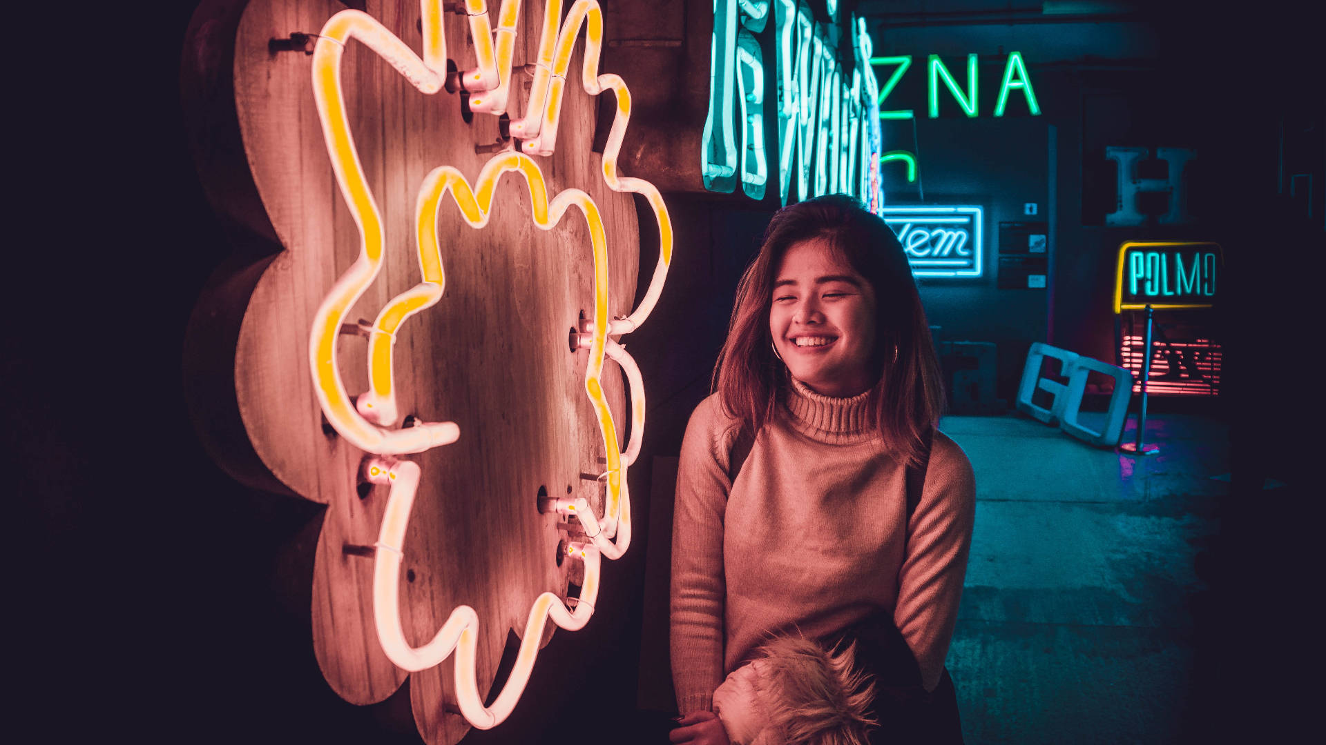 Girl Neon Smile Wallpaper
