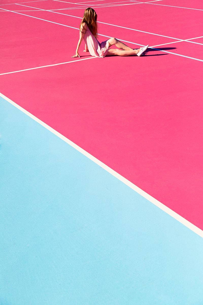 Girl On Pink Blue Court Wallpaper
