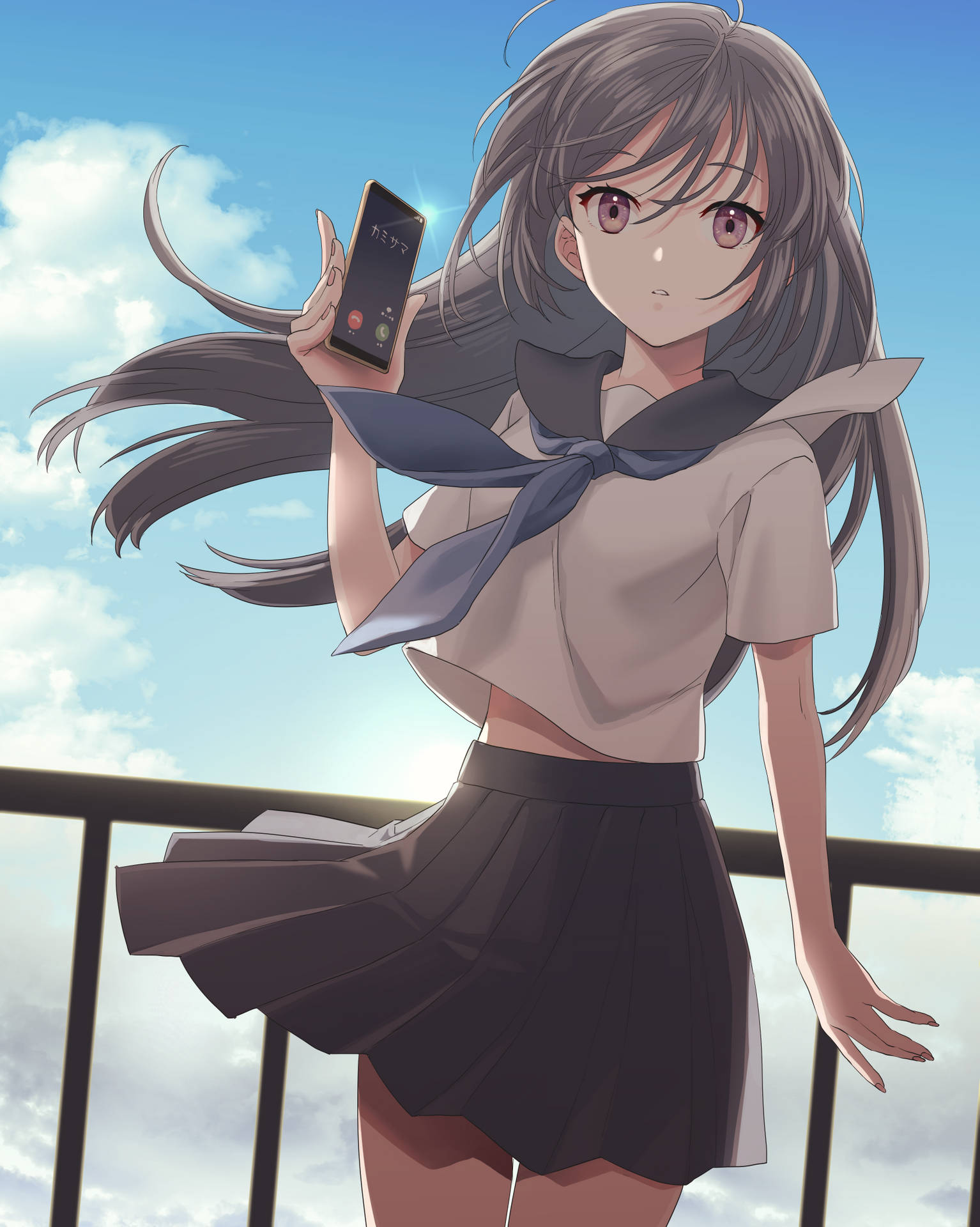 Pige på taget anime telefon tapet Wallpaper