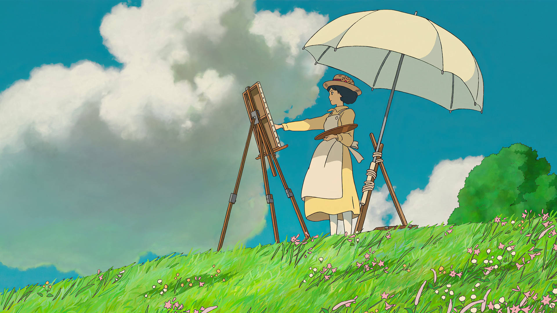 Girl Painting In Studio Ghibli Scenery Wallpaper
