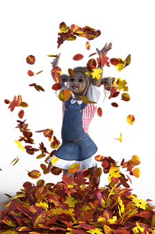 Girl Playingwith Autumn Leaves PNG