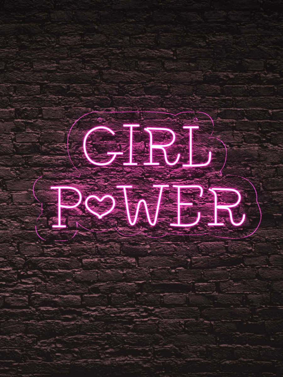 Girl Power Neon Sign Dark Brick Wall Background Wallpaper