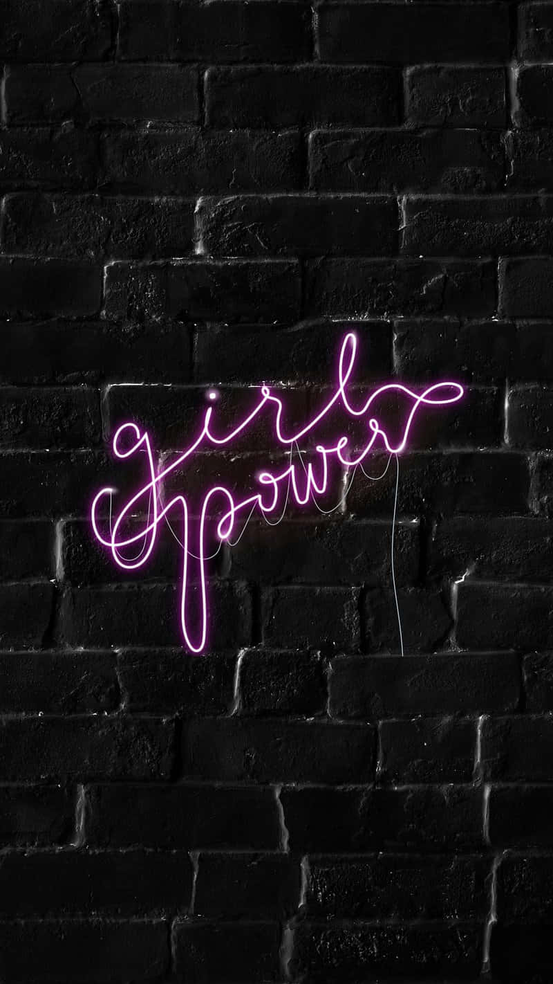 Girl Power Neon Signon Brick Wall Wallpaper