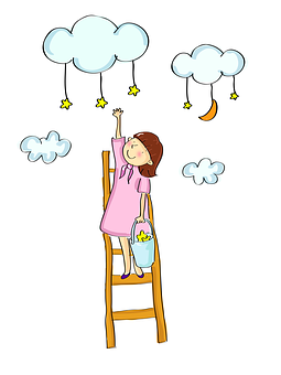 Girl Reaching For Stars Illustration PNG