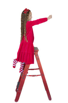 Girl Reaching From Ladder Christmas Theme PNG