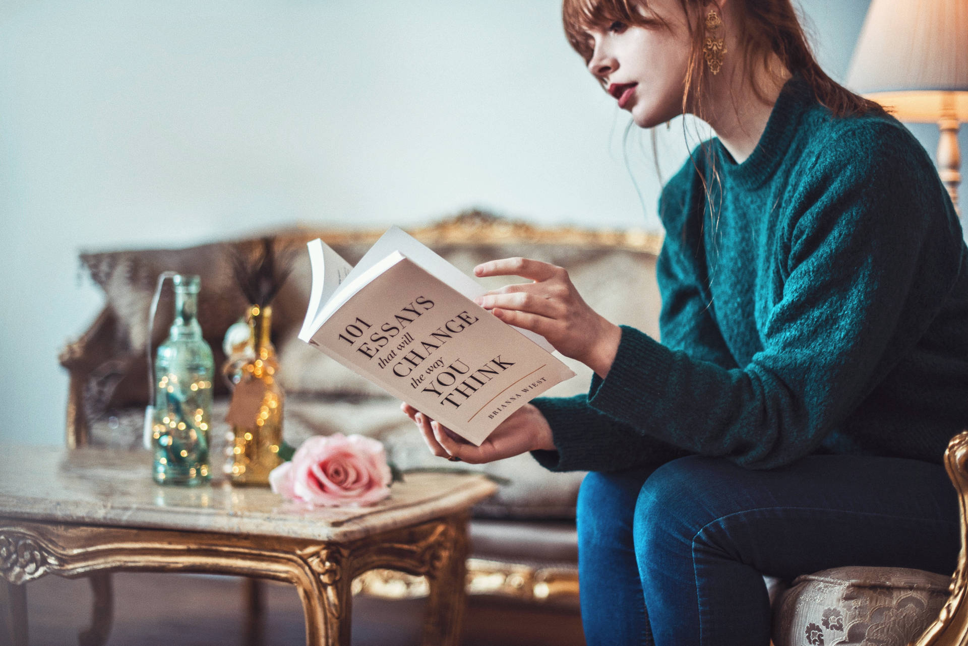 Girl Reading Book About Thinking
