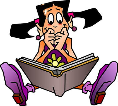 Girl Reading Book Anxiously PNG