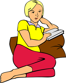 Girl Reading Book Cartoon PNG