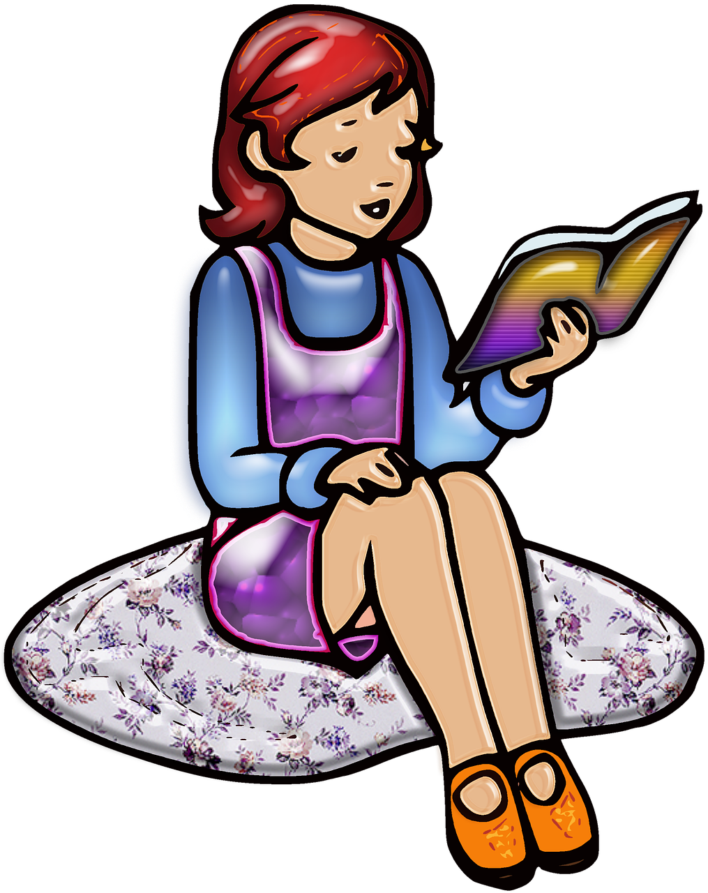 Girl Reading Book Illustration PNG