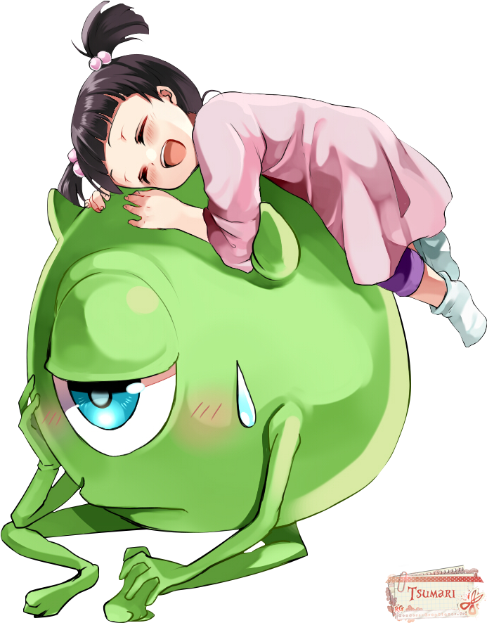 Girl Restingon Mike Wazowski PNG