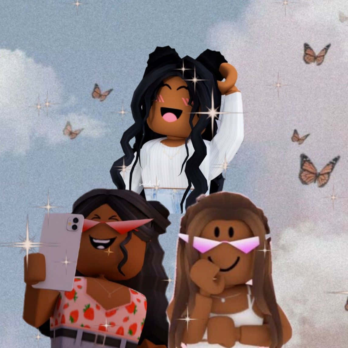 Three Girls Roblox With Butterflies Picture