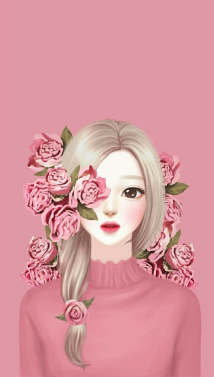 Girl Rose Gold Flower Wallpaper