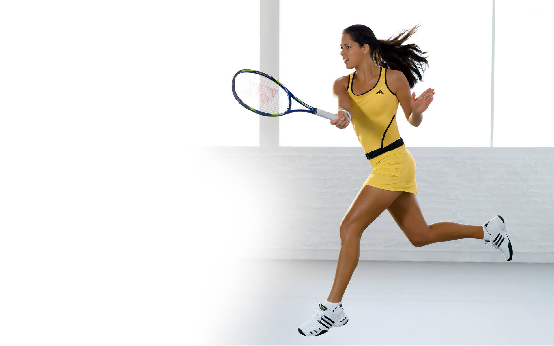 Girl Running On Squash Court Background