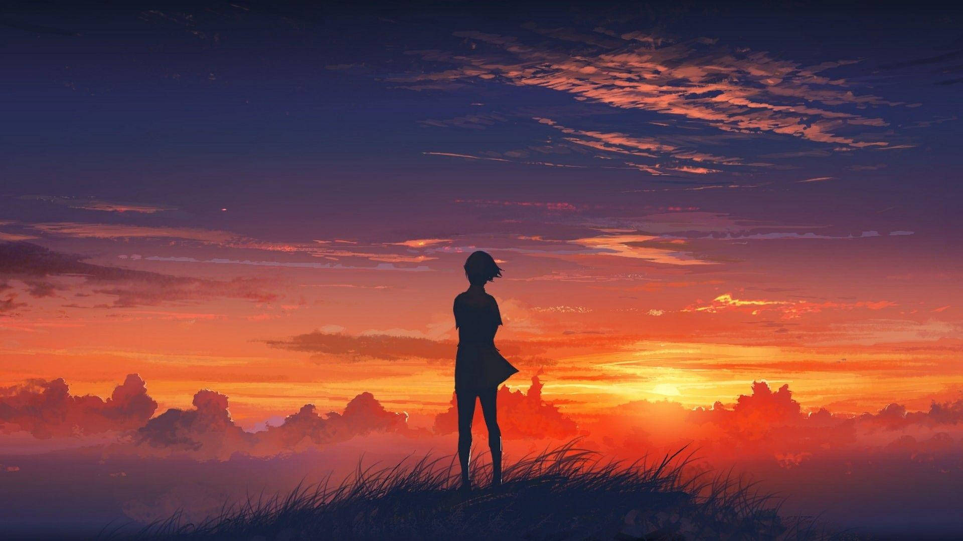 Girl Silhouette Anime Aesthetic Sunset