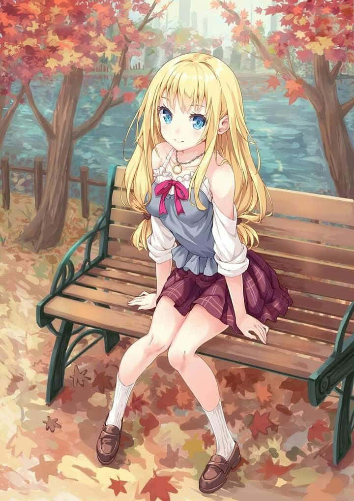 Download Girl Sitting On A Bench Fall Anime Wallpaper 
