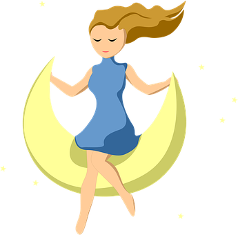Girl Sitting On Crescent Moon PNG