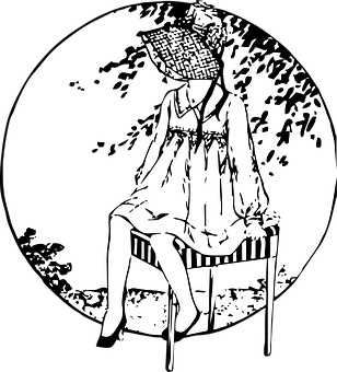 Girl Sittingon Chairwith Floral Head PNG