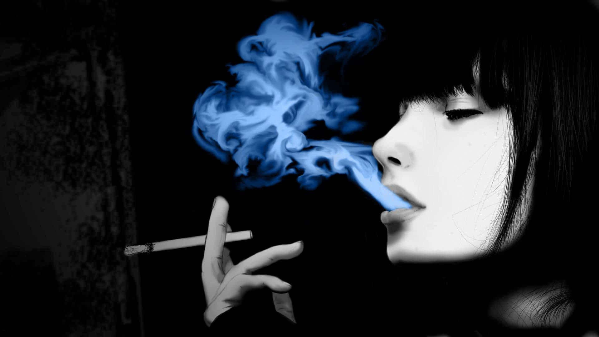 Pinturadigital De Garota Fumando. Papel de Parede