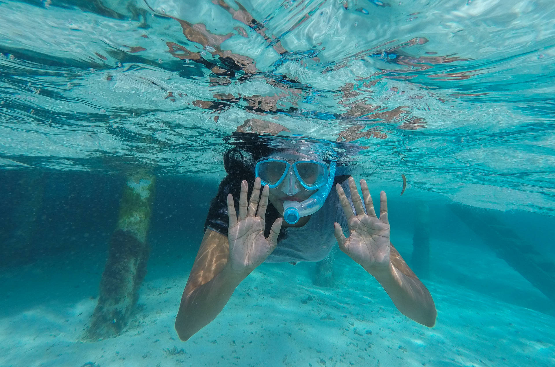 Girl Snorkeling Alone Underwater Wallpaper