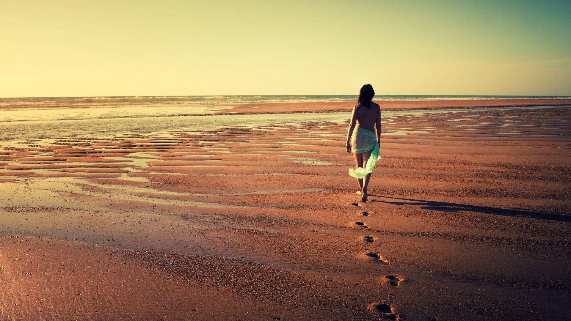 Girl Standing Alone Sand Wallpaper