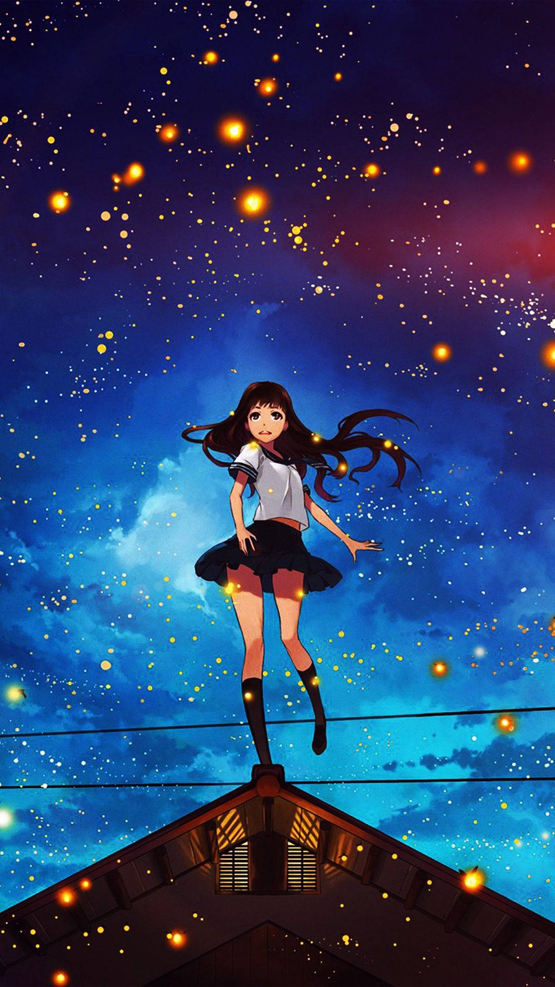 Girl Surrounded By Fireflies Illustration Art Wallpaper