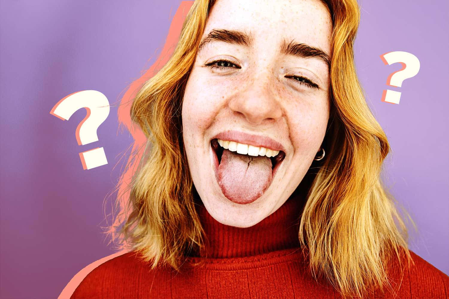 Girl Tongue Out Question Marks Wallpaper