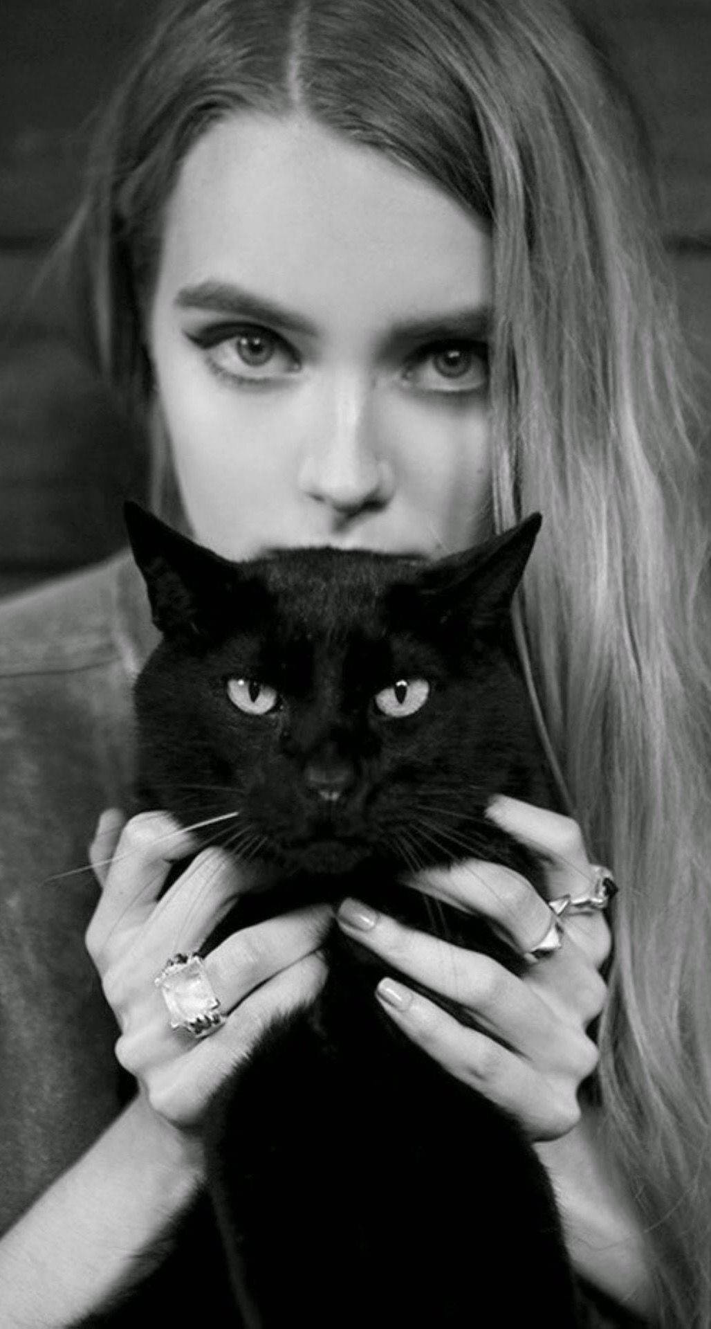 Girl With Black Cat Iphone Background