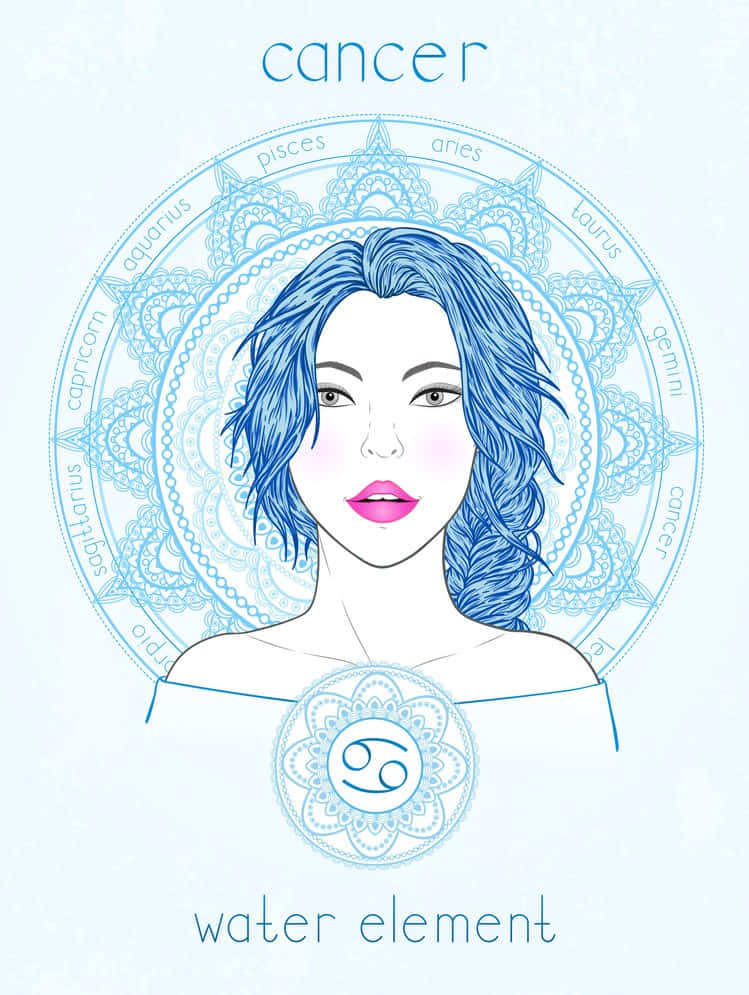 Mädchenmit Blauen Haaren Süßes Sternzeichen Krebs Wallpaper