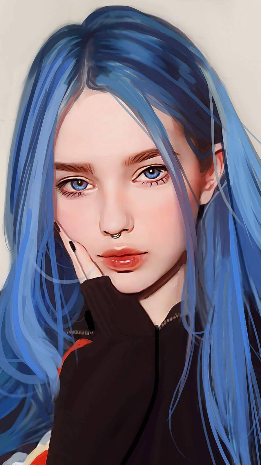 Girl With Blue Hair iPhone 11 Wallpaper