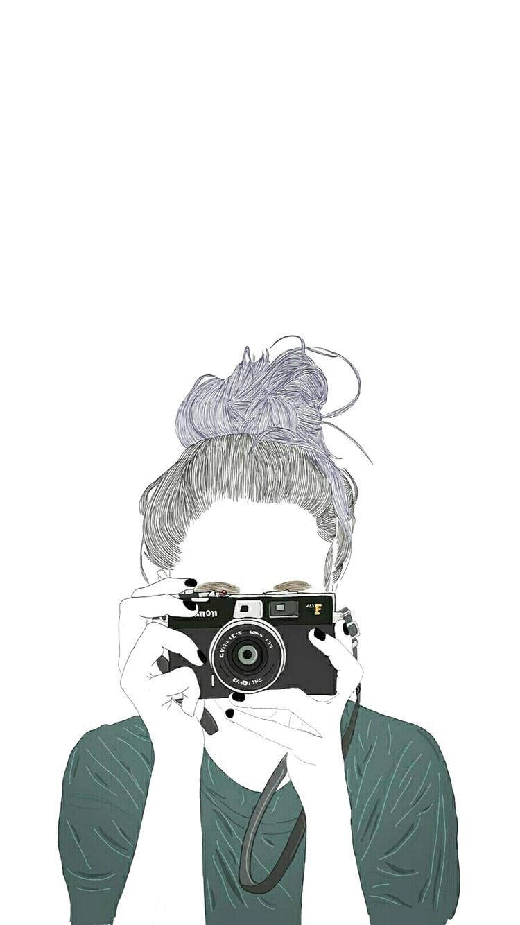 Girl With Camera Aesthetic Drawing Wallpaper