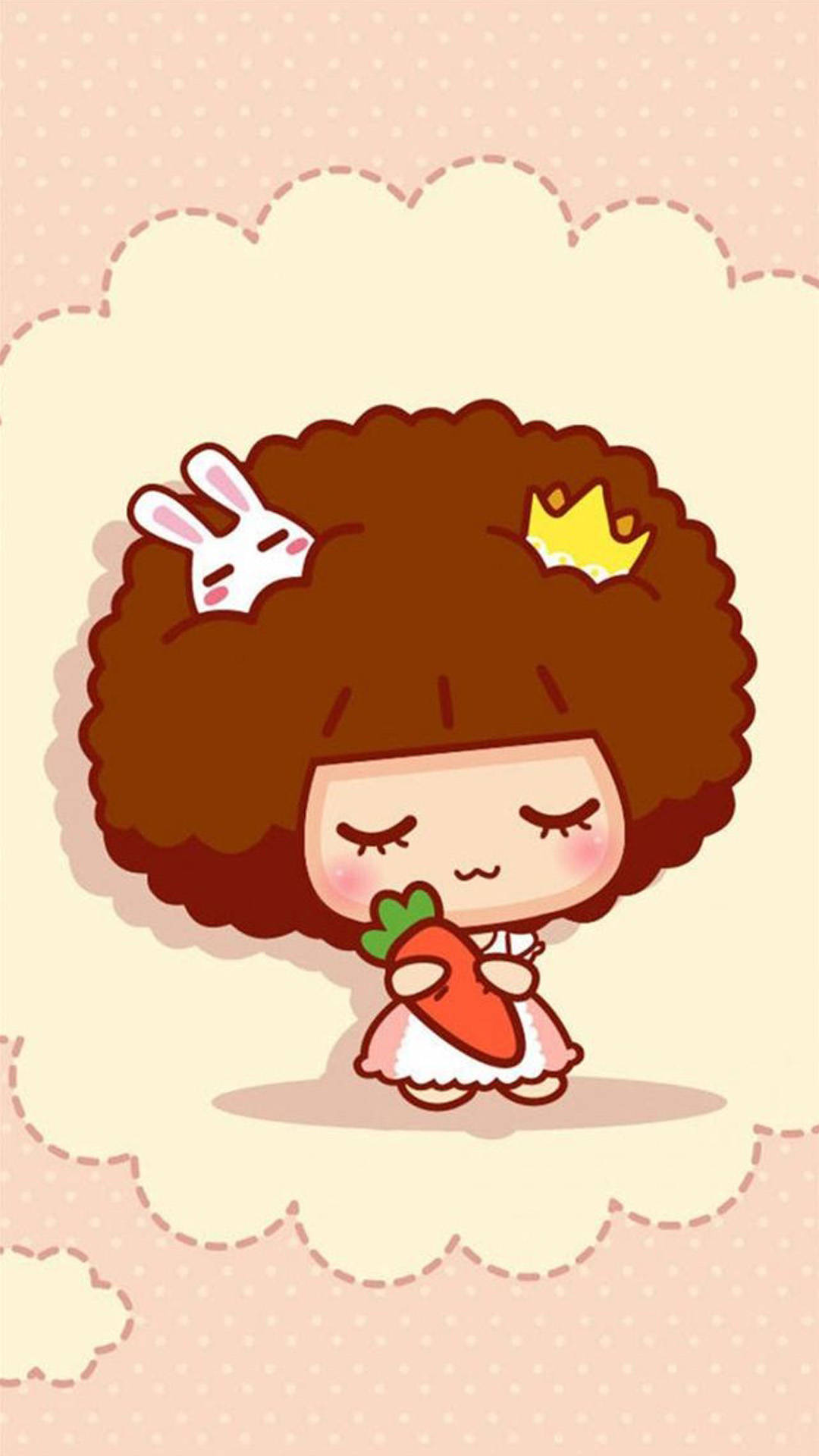 Girl With Curly Hair Cartoon IPhone Wallpaper