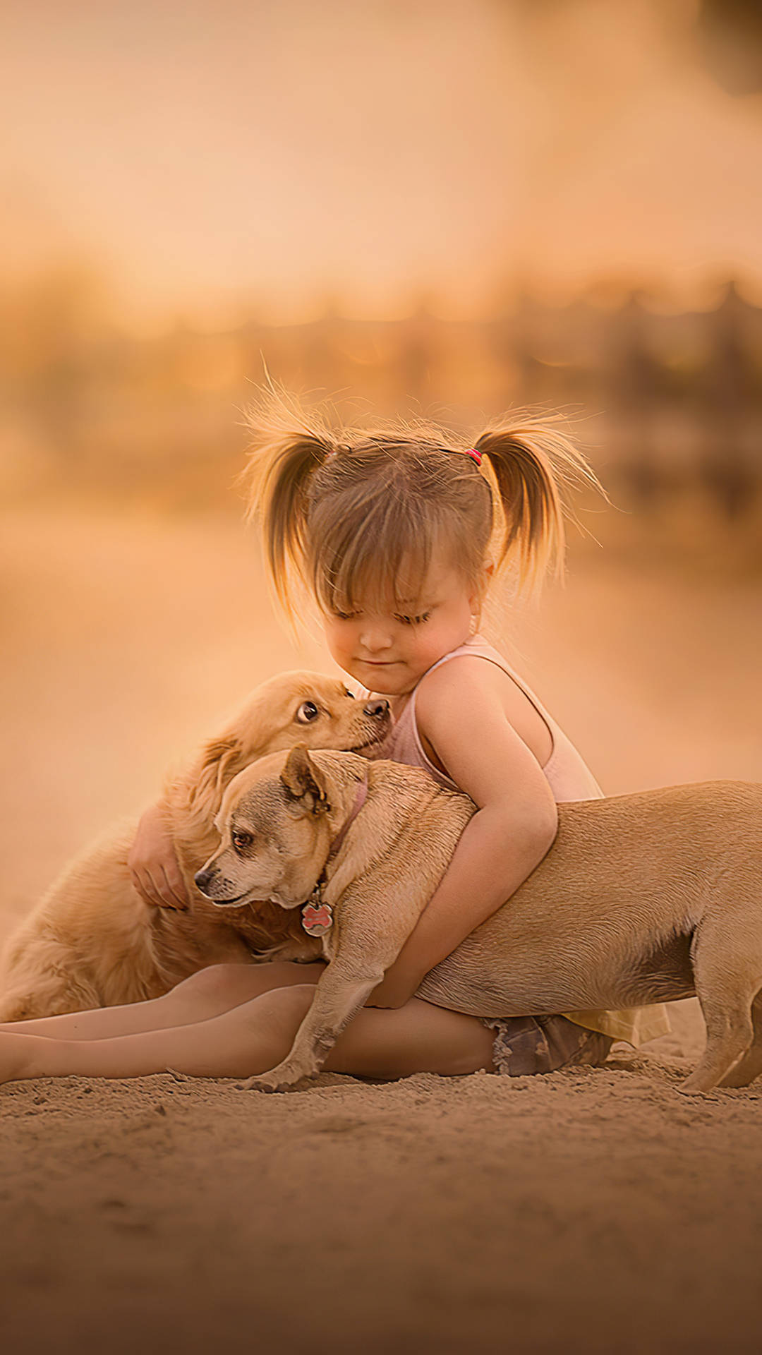 Girl With Cute Pups 2160x3840 Wallpaper