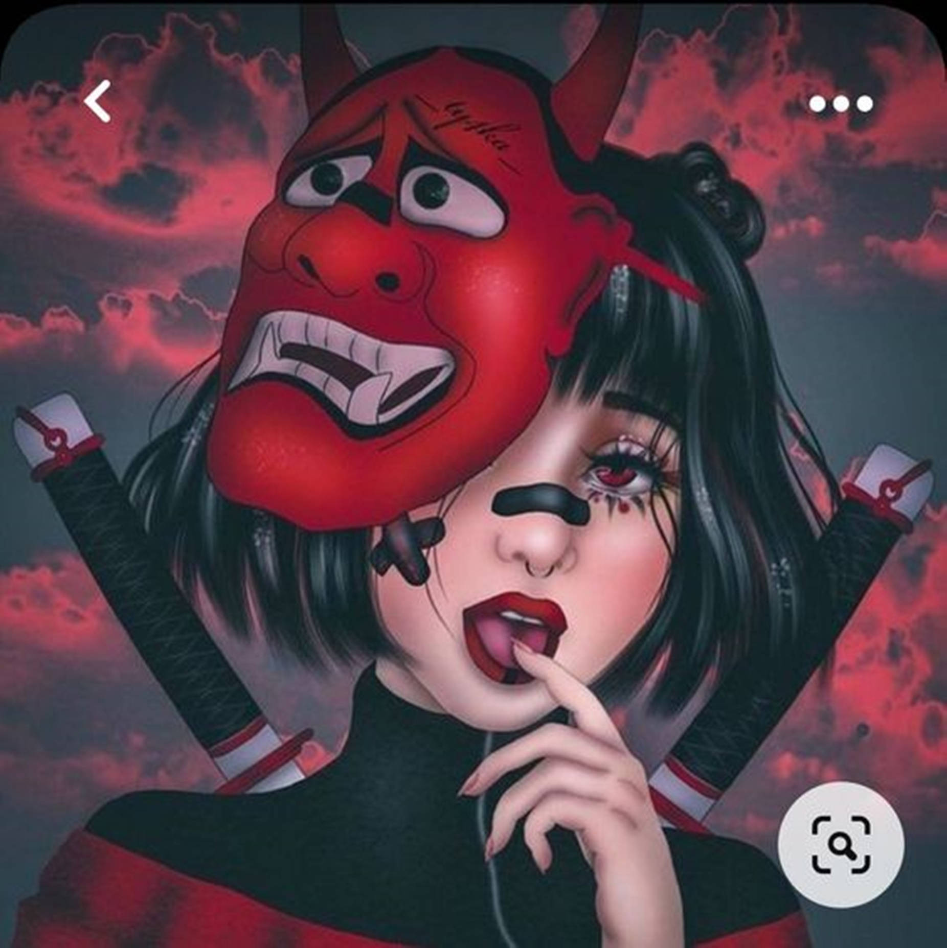 Girl With Demon Mask Unique Cool PFP Art Wallpaper