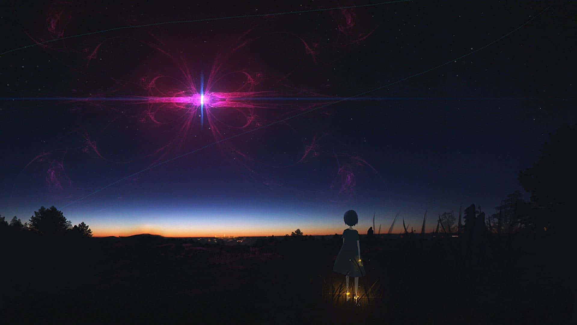 Girl With Glowing Wrists Night Anime Picture