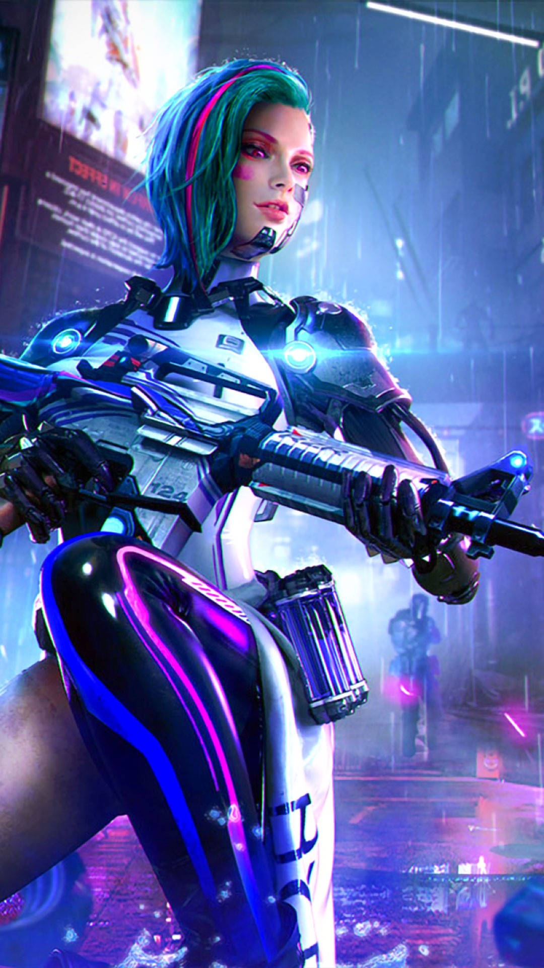 Girl With Gun Cyberpunk Iphone X Wallpaper