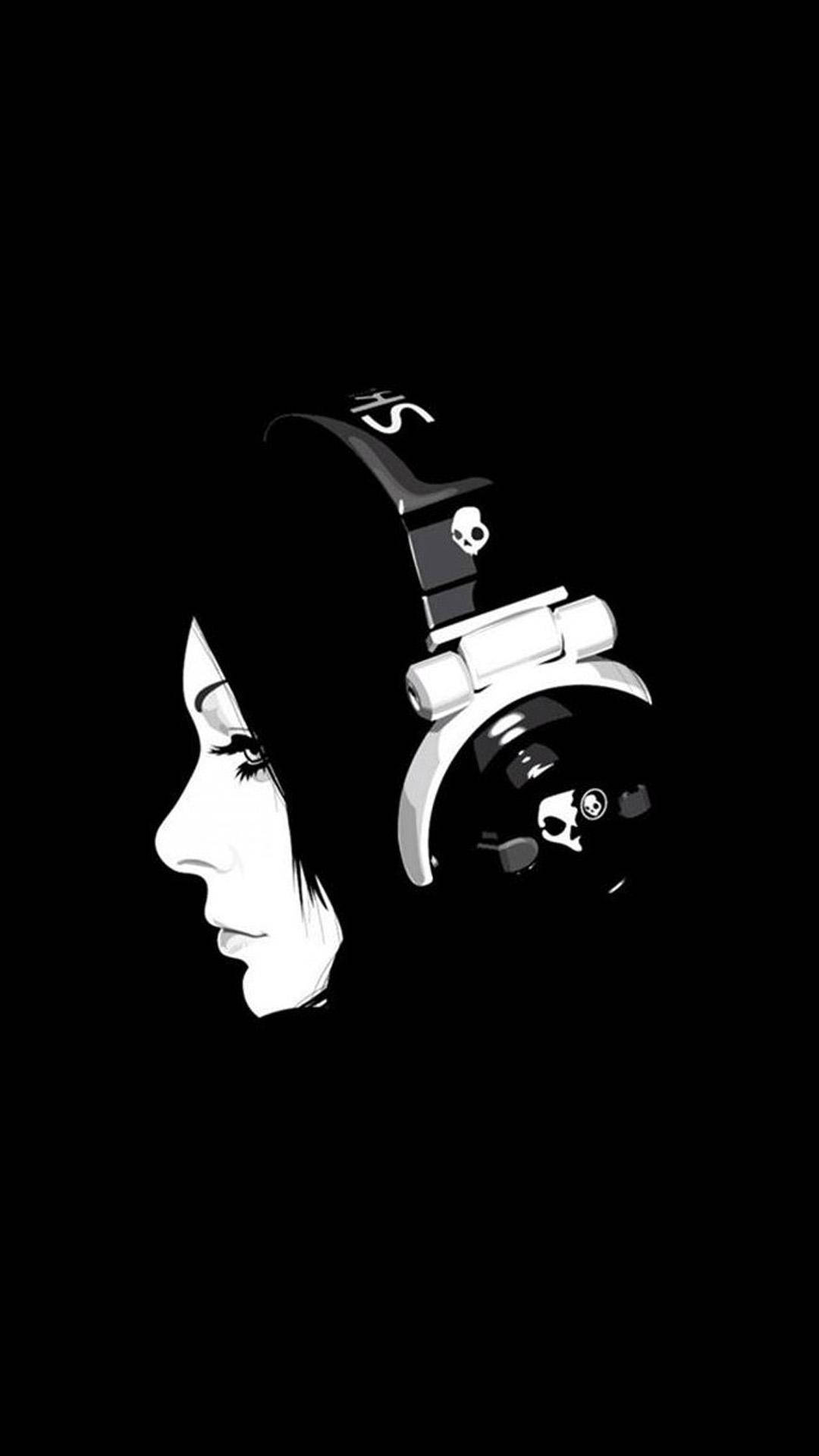 Girl With Headphones Black Iphone 6 Plus Picture