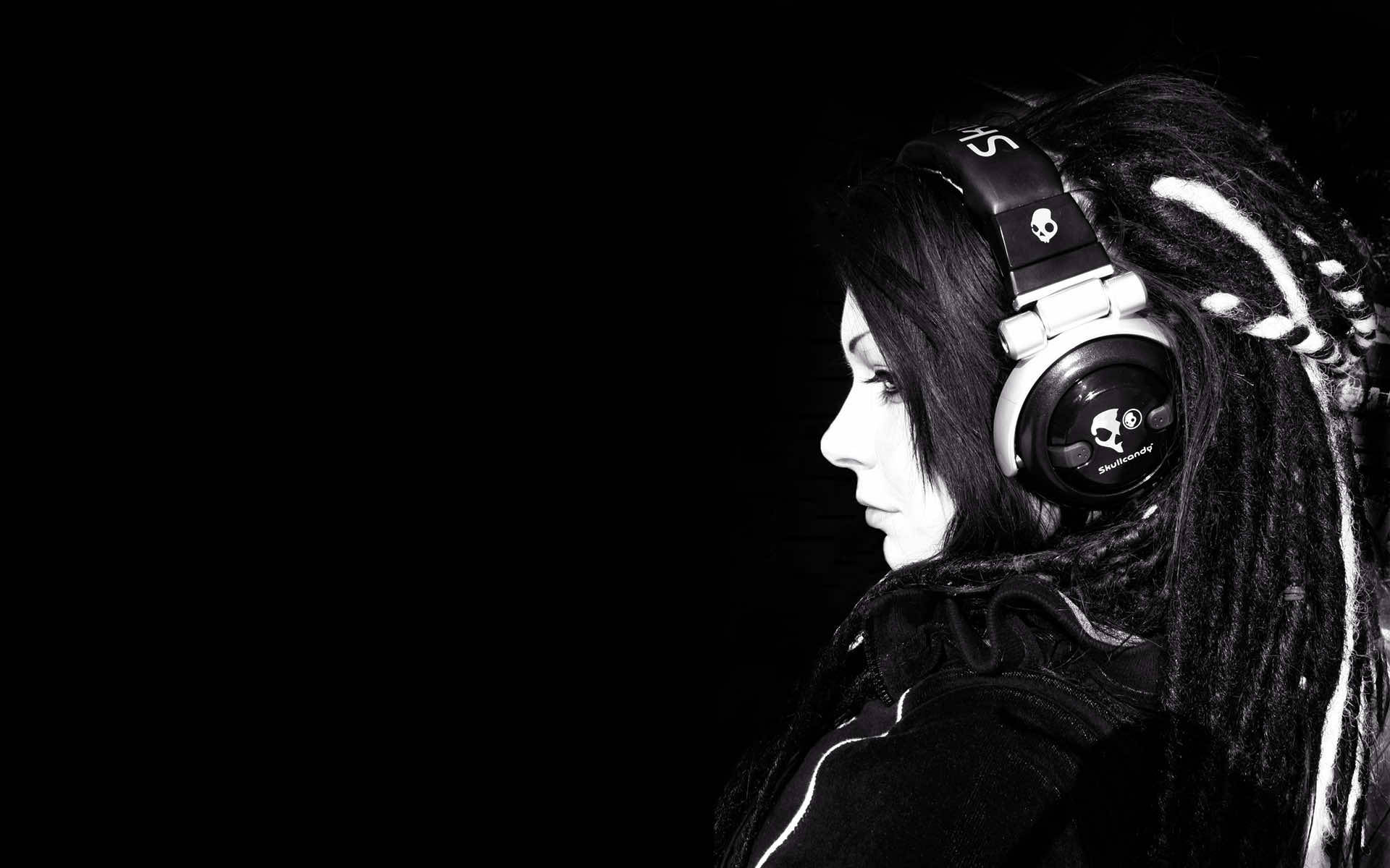 Girl With Headset Black Mac Picture