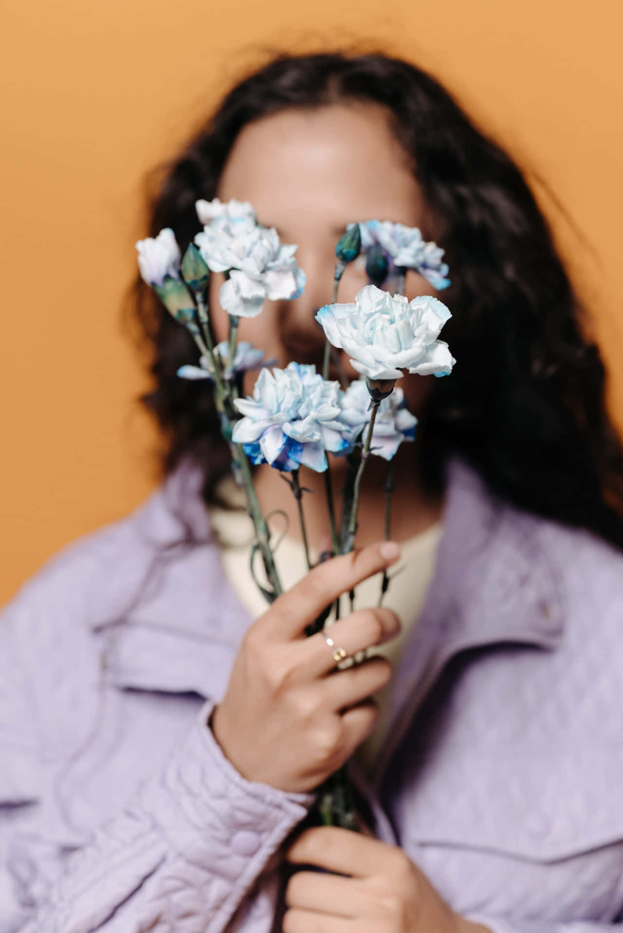 Girl With Light Blue Flowers Phone Background