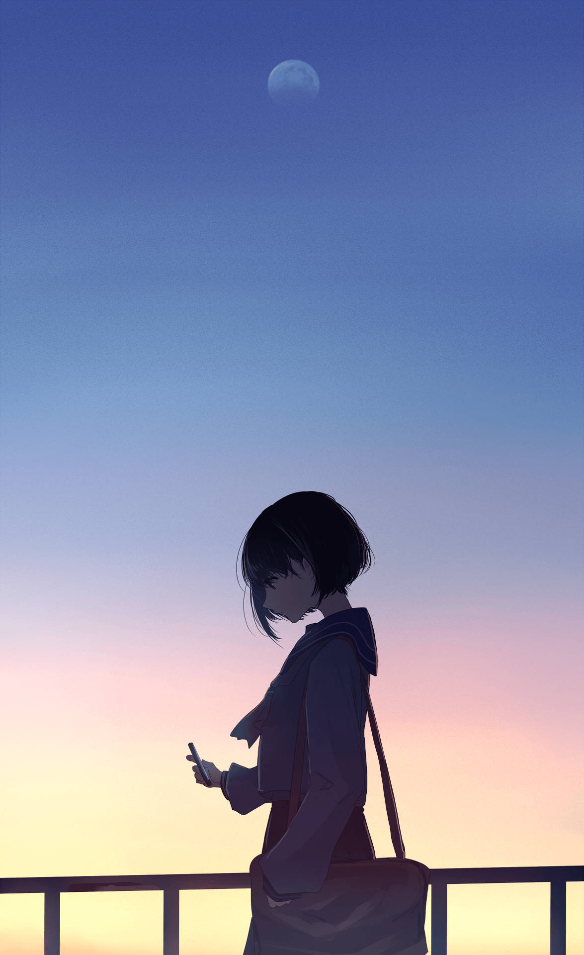 Girl With Moon Anime Aesthetic Sunset