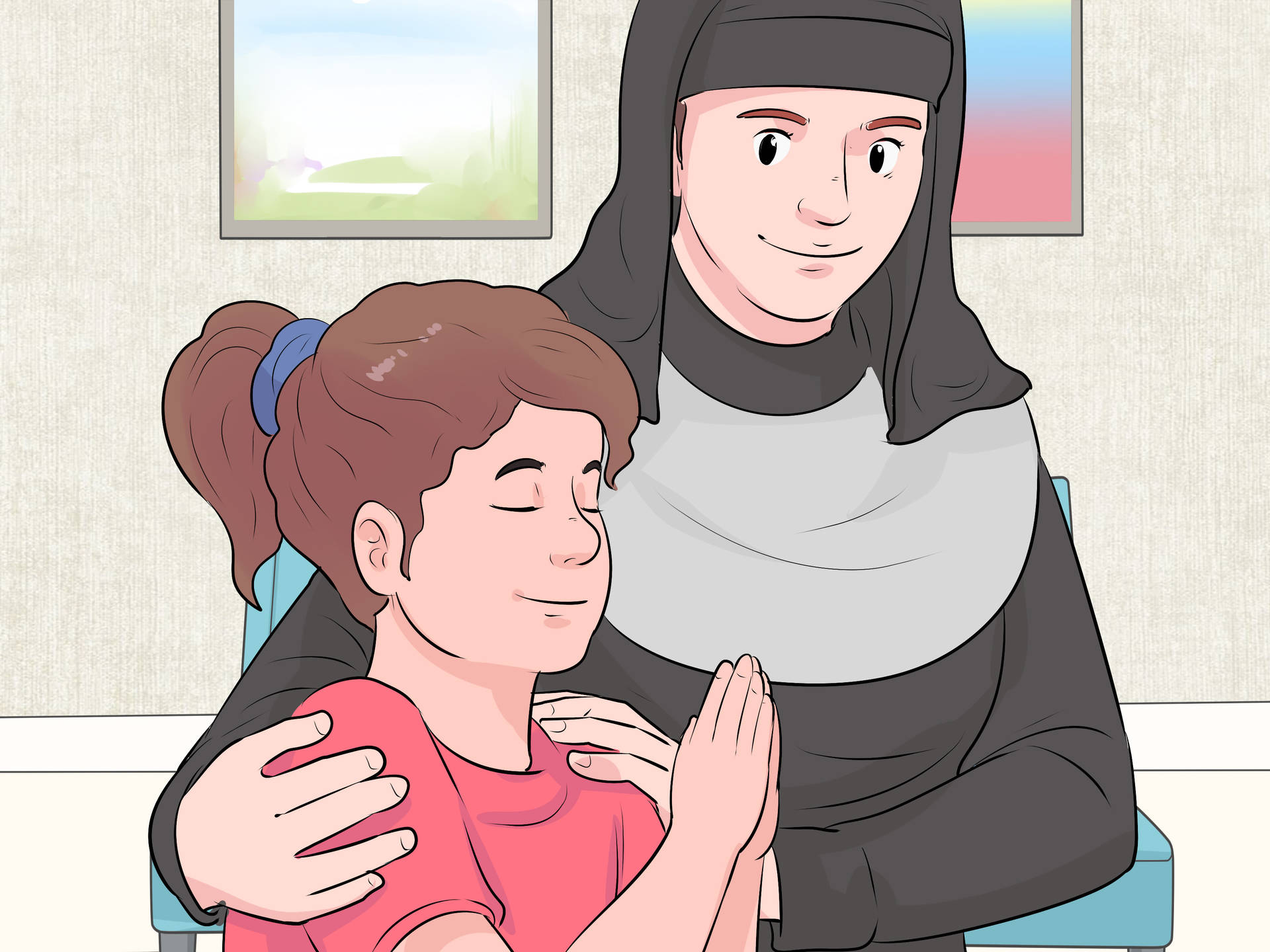Girl With Nun Animation Wallpaper